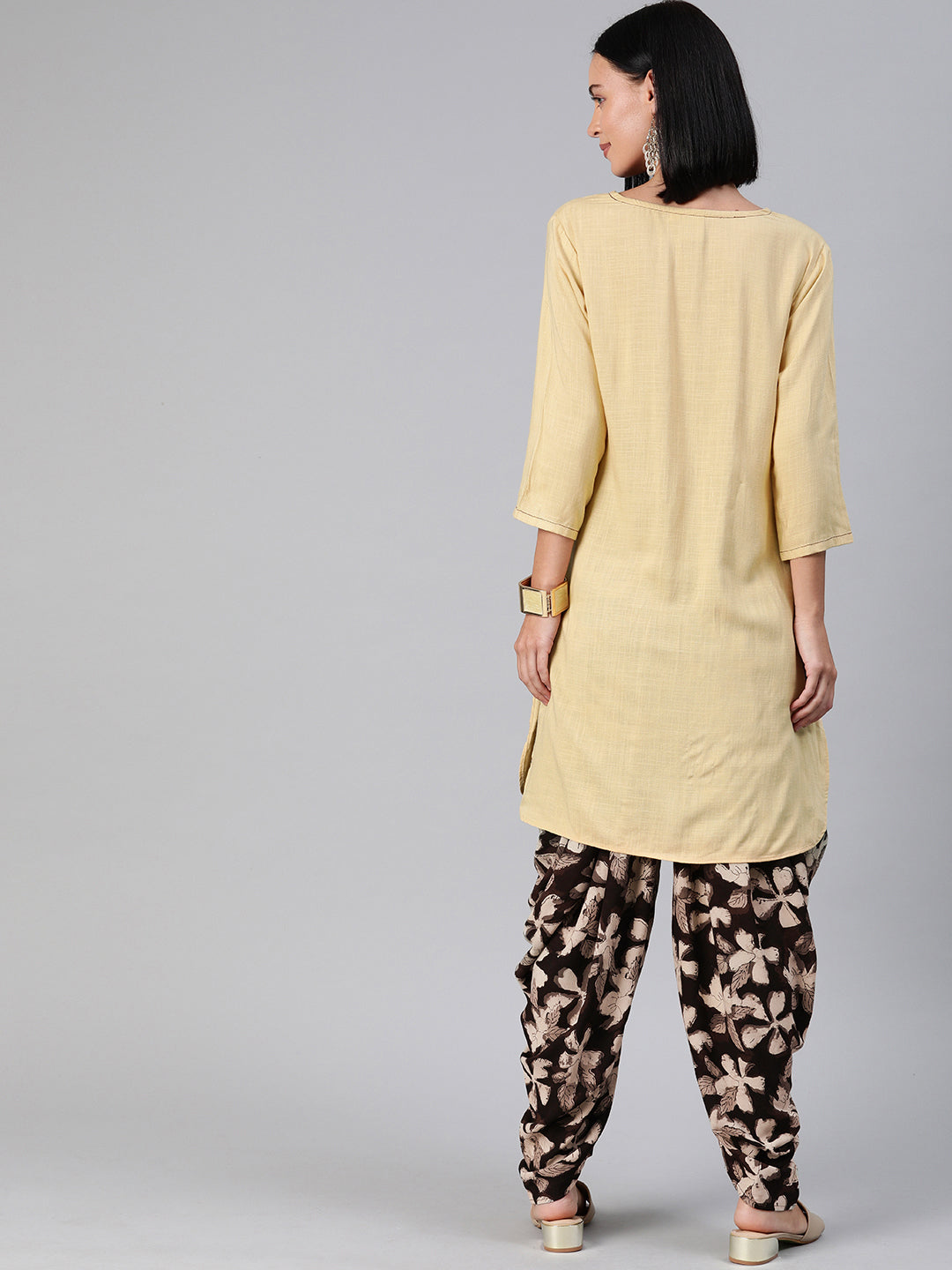 Beige Rayon Dhoti with Cotton Top