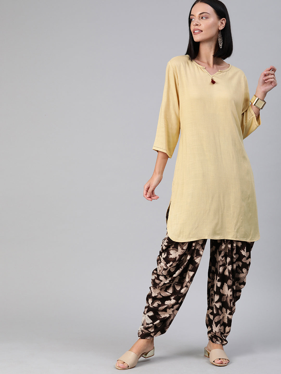 Beige Rayon Dhoti with Cotton Top