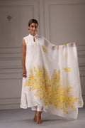 Off-White Hand Painted Organza Dupatta With Crochet Lace