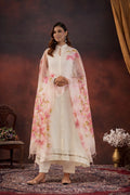 Pink Hand-Painted Organza Dupatta With Tassels