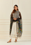 Black Hand-Painted Organza Dupatta With Tassels