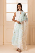 White And Light Blue Handcrafted Gota Patti Pure Kota Silk Dupatta