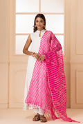 Magenta Pink Handcrafted Pure Kota Silk Gota Patti Leheriya Dupatta