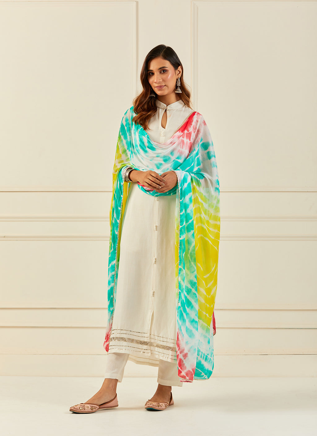 Multicolor Handcrafted Chiffon Leheriya Dupatta