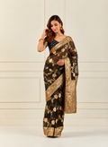 Black Handcrafted Zari Woven Organza Banarasi Saree