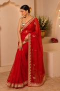 Red Organza Saree with Gota Patti Border
