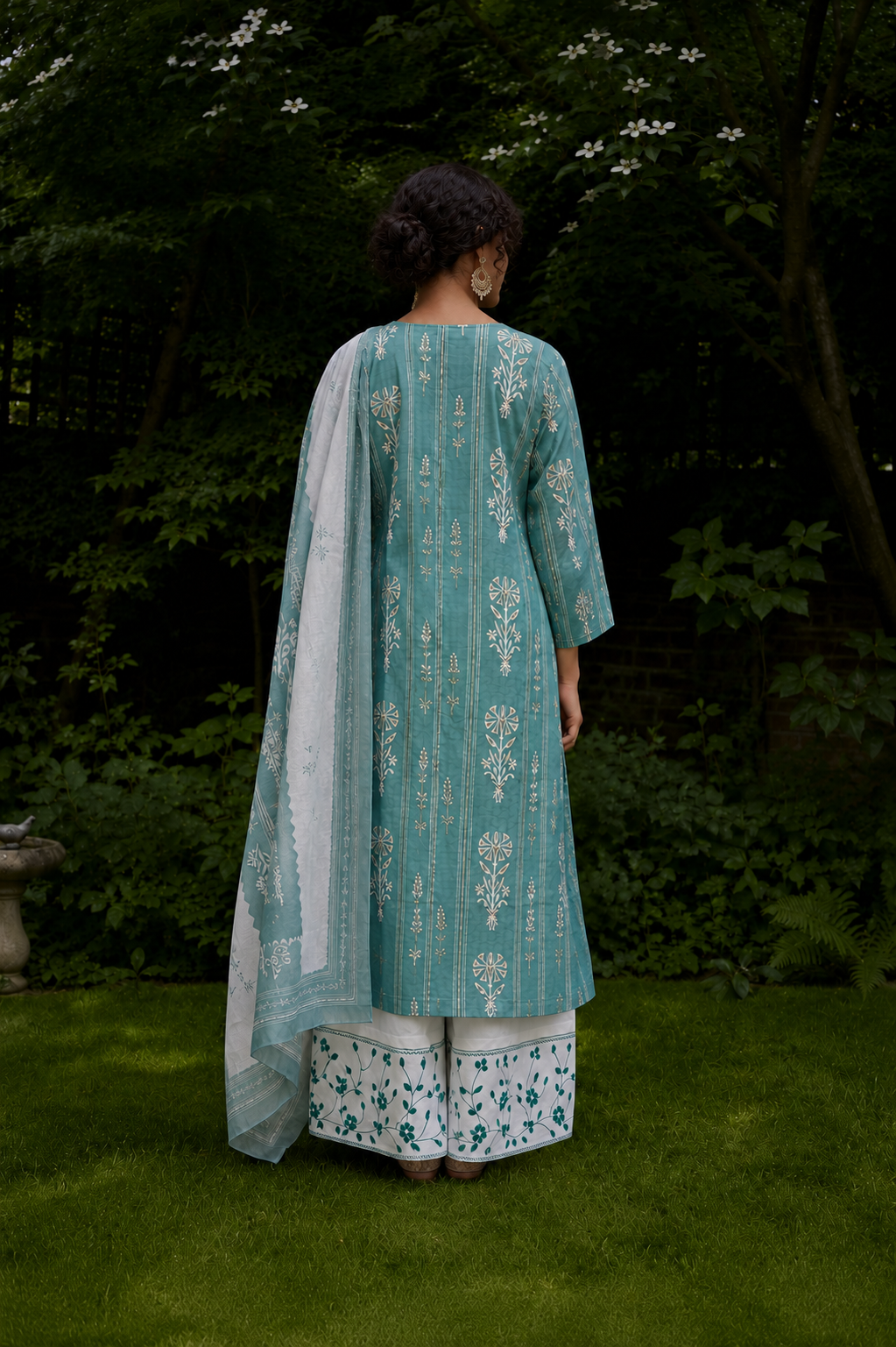Sea Green Pure Cotton Printed Embroidered Kurta Set