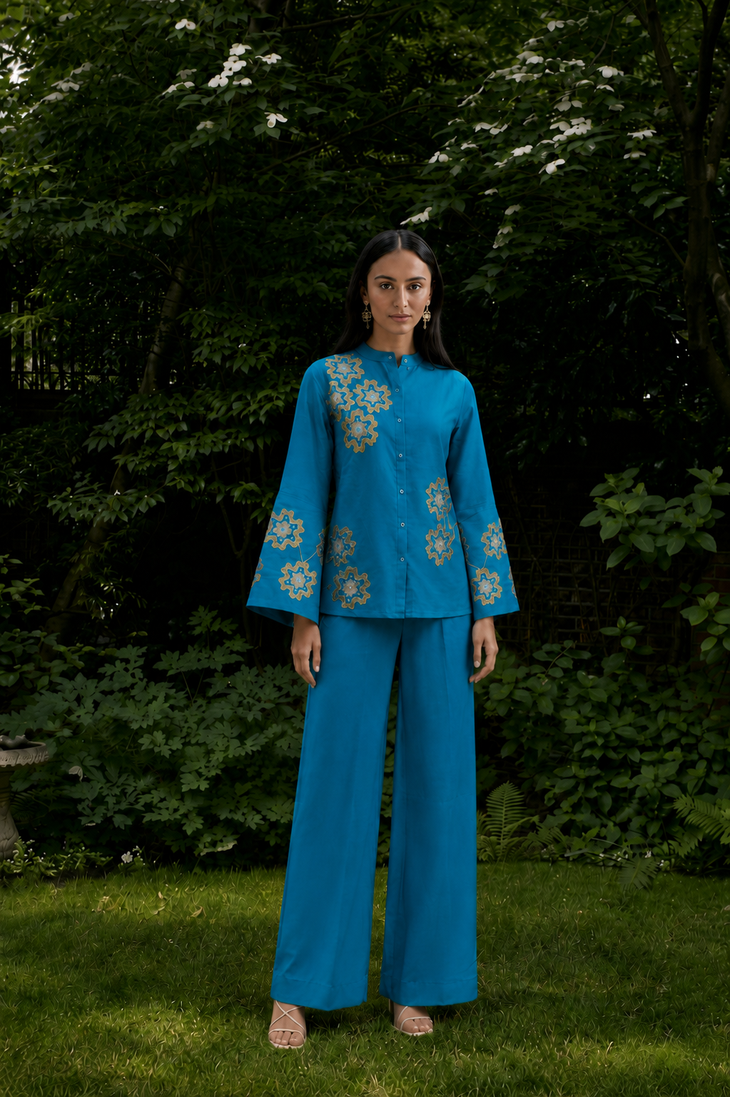 Turquoise Blue Cotton Linen Co-Ord Set