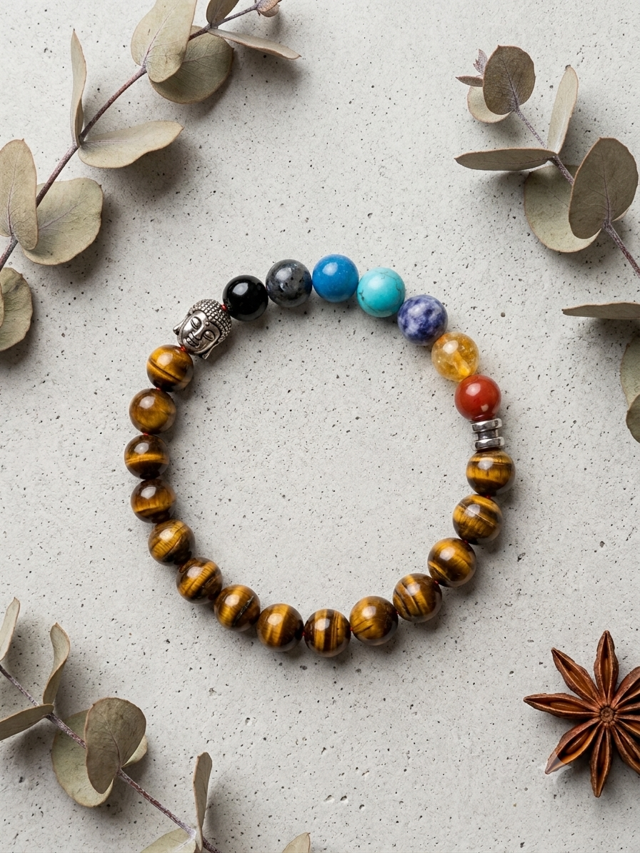 Tiger Eye Seven Chakra Natural Stone Balance & Protection Bracelet