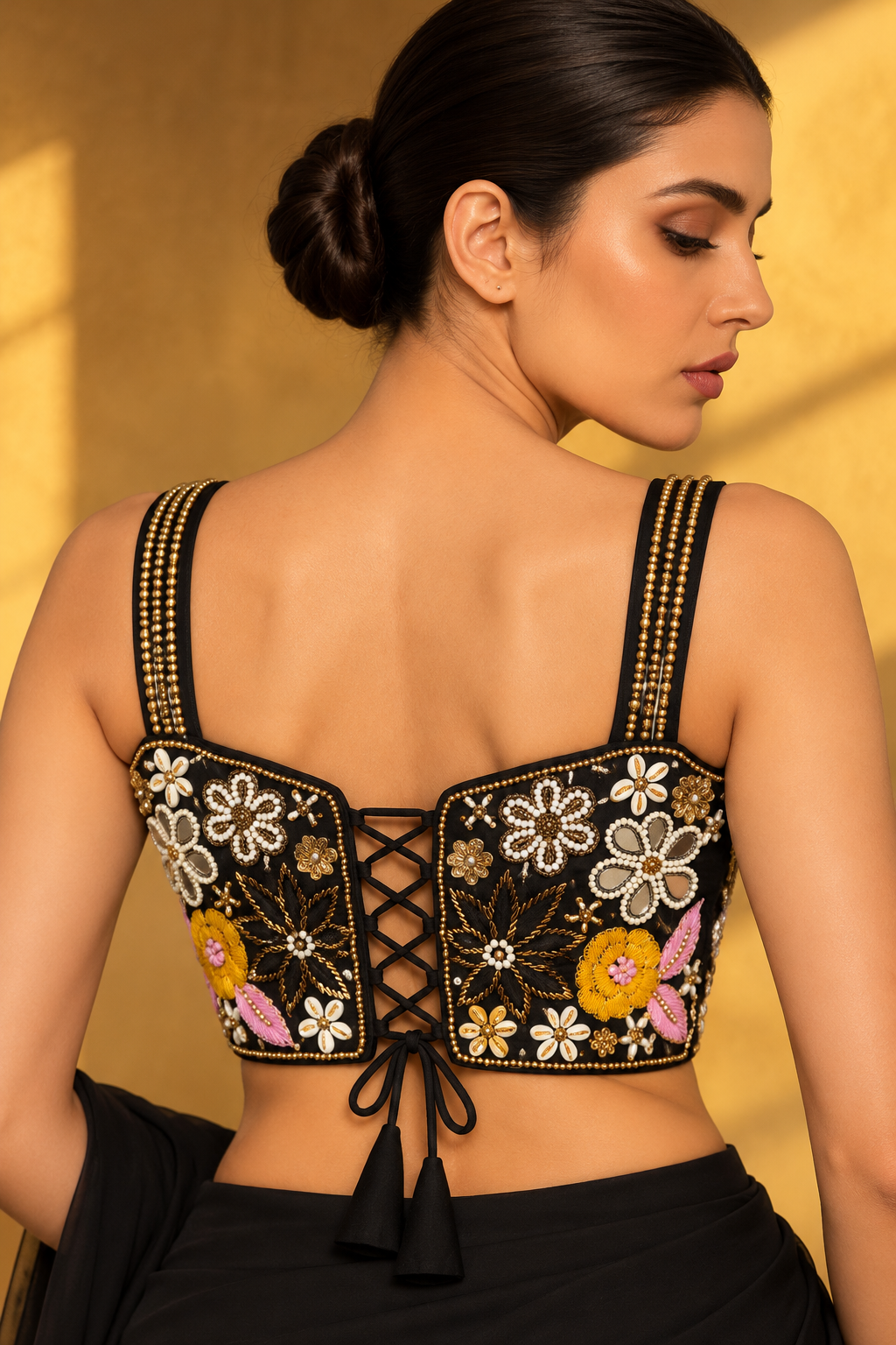 Black Hand Embroidered Designer Corset Blouse