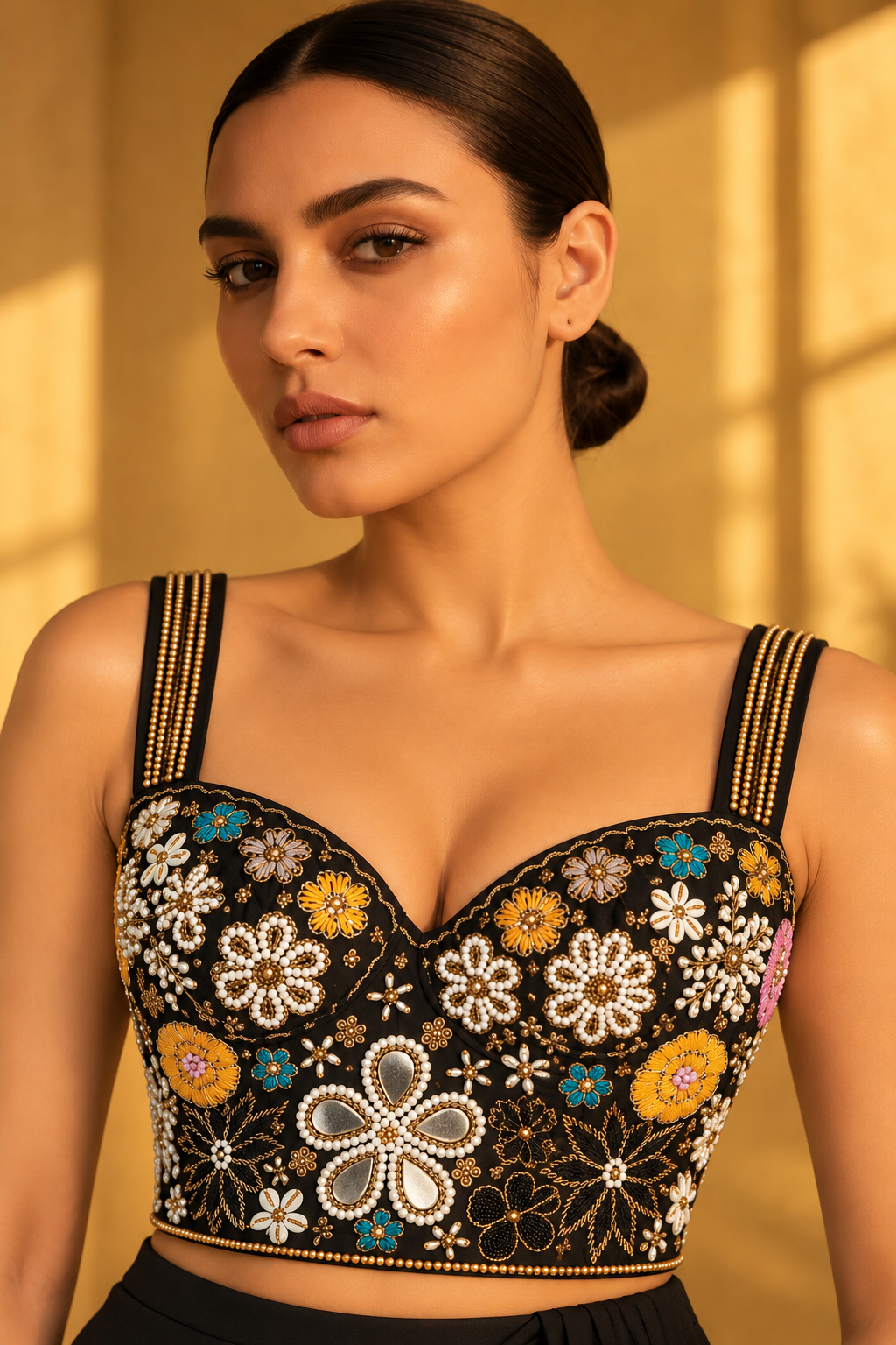 Black Hand Embroidered Designer Corset Blouse