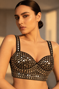 Black Hand Embroidered Mirror Work Corset Blouse