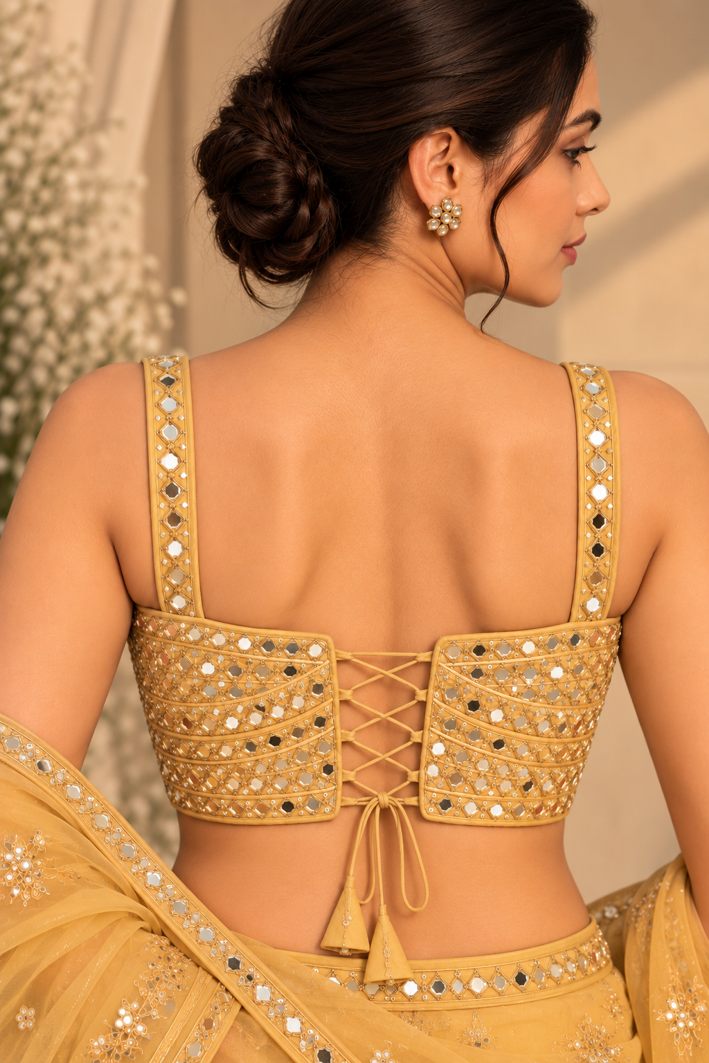 Golden Embroidered Mirror Work Corset Blouse