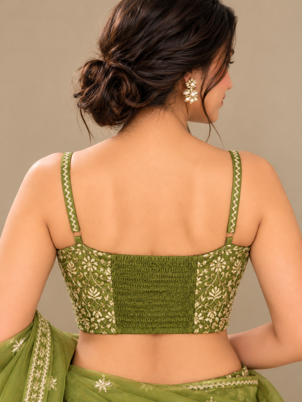 Olive Green Zari Hand Embroidered Blouse