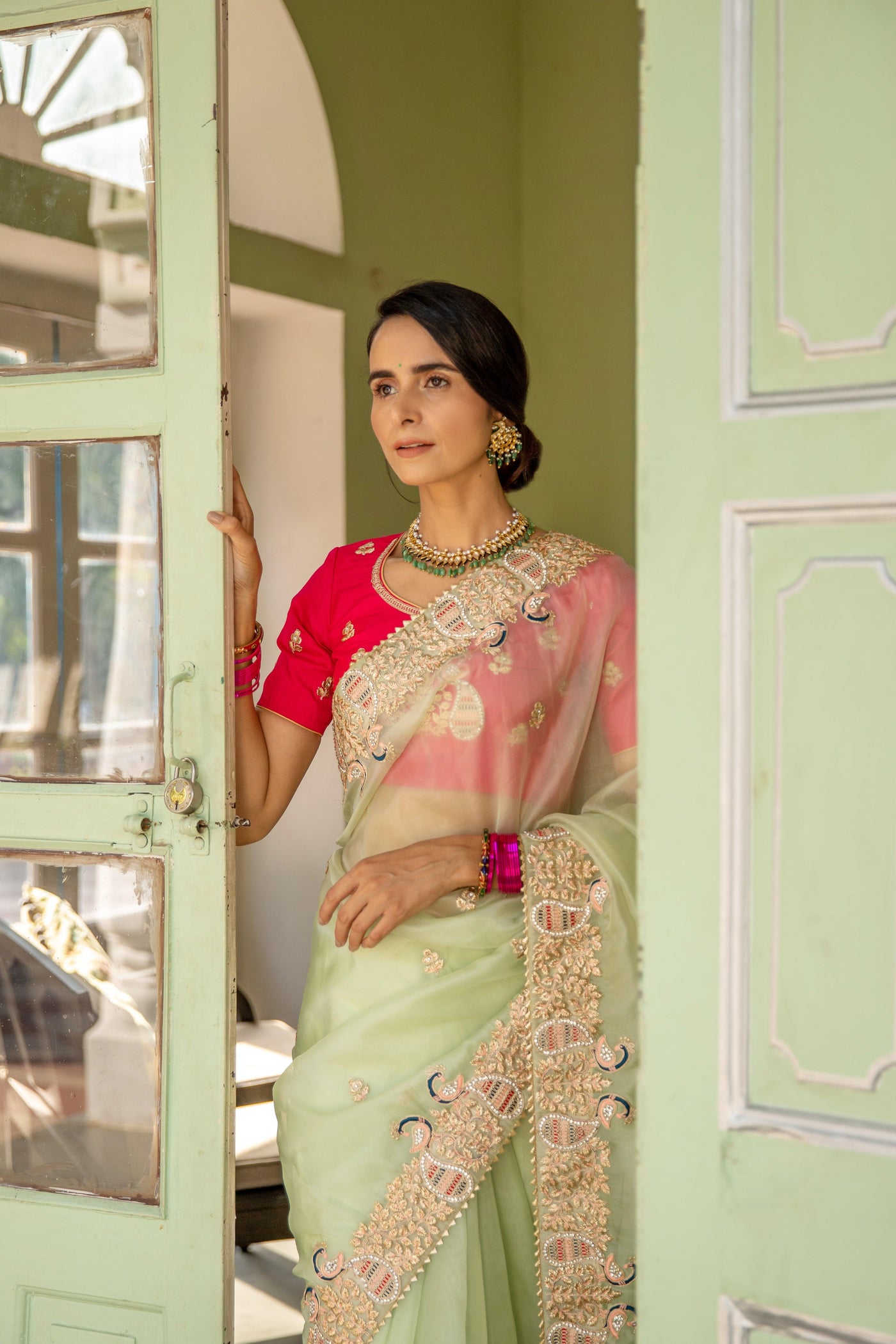 Orange Leheriya Print Panelled Kurta with Dupatta main image 0