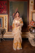 Beige Hand Painted Pure Organza Saree
