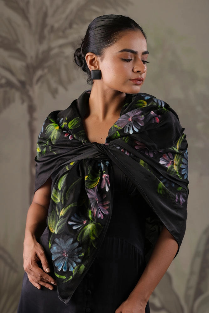 Black Dress with Hand Painted Black Scarf