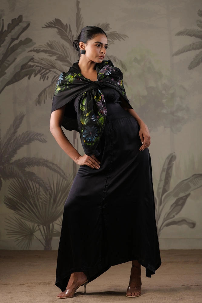 Black Dress with Hand Painted Black Scarf