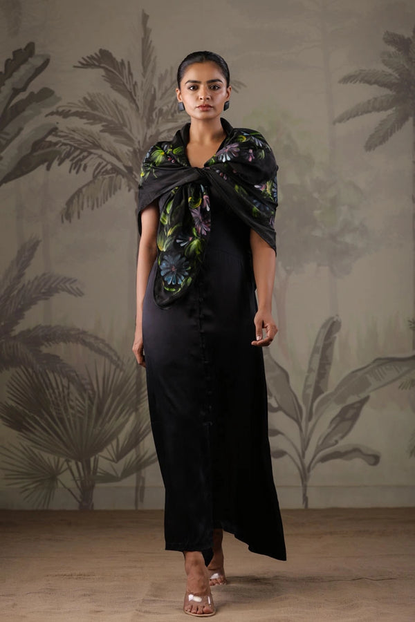 Black Dress with Hand Painted Black Scarf