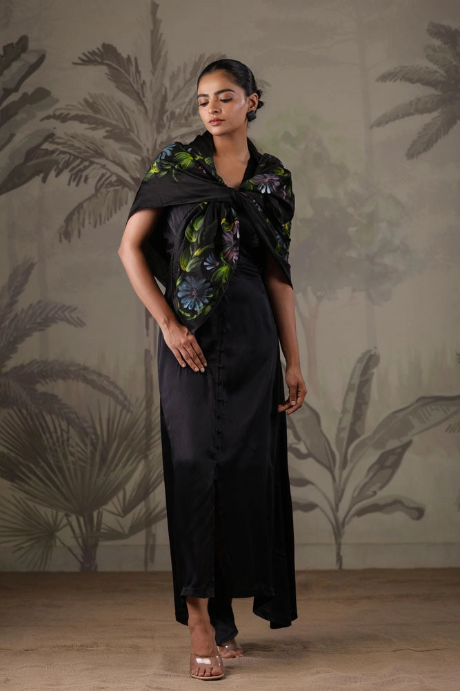 Black Dress with Hand Painted Black Scarf