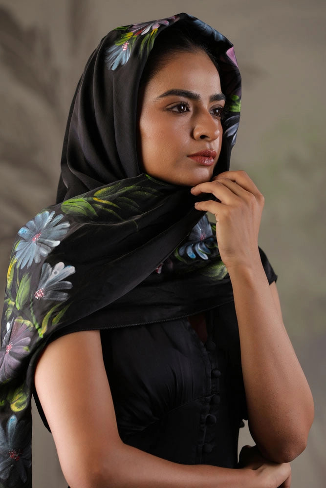 Black Dress with Hand Painted Black Scarf