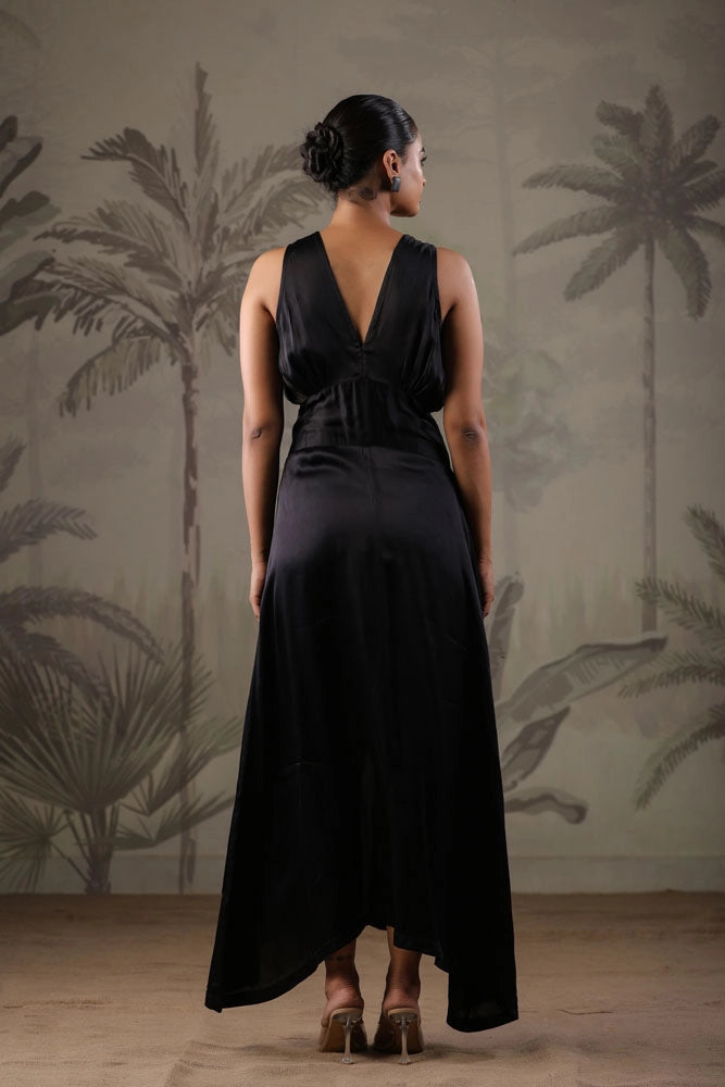 Black Dress with Hand Painted Black Scarf