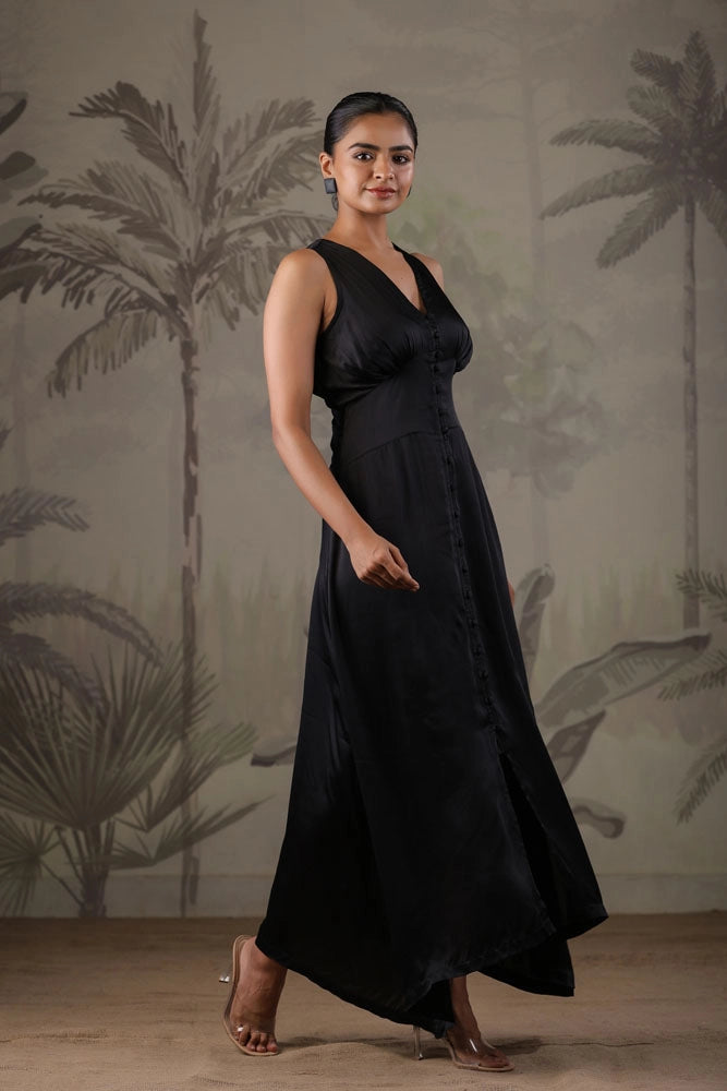 Black Dress with Hand Painted Black Scarf