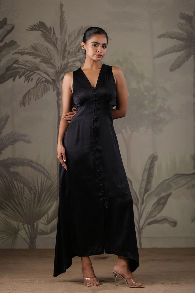 Black Dress with Hand Painted Black Scarf