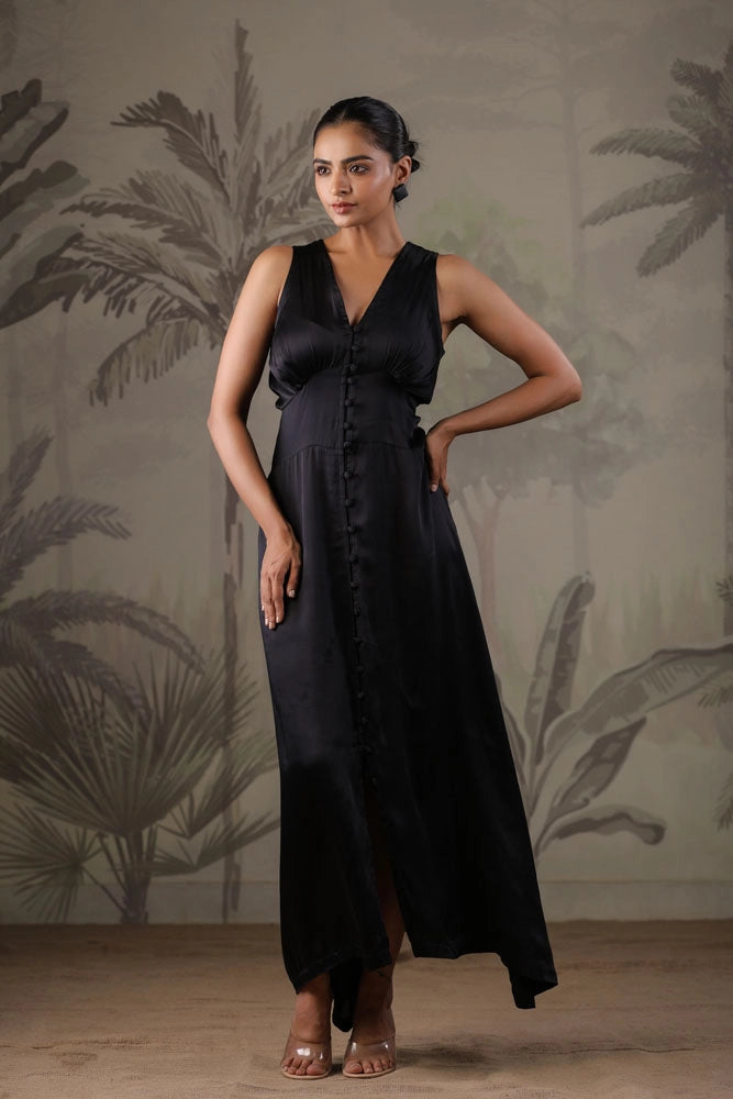 Black Dress with Hand Painted Black Scarf