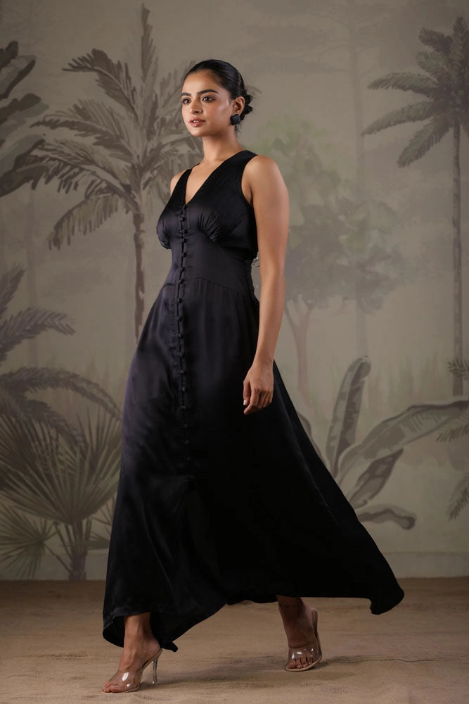 Black Dress with Hand Painted Black Scarf