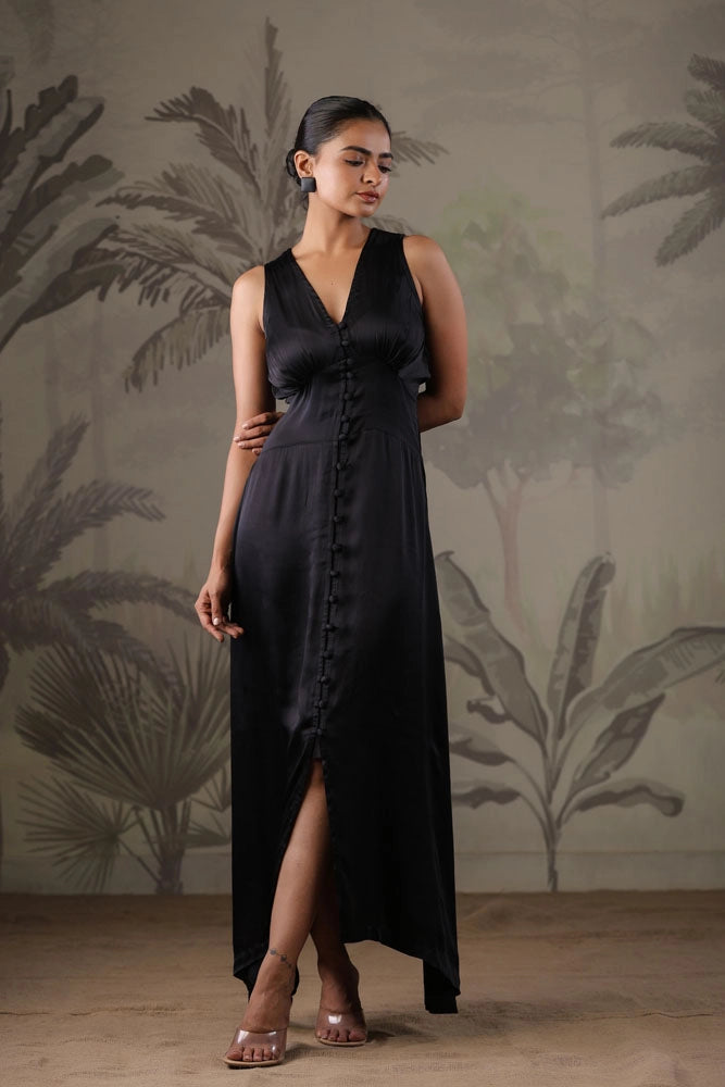 Black Dress with Hand Painted Black Scarf