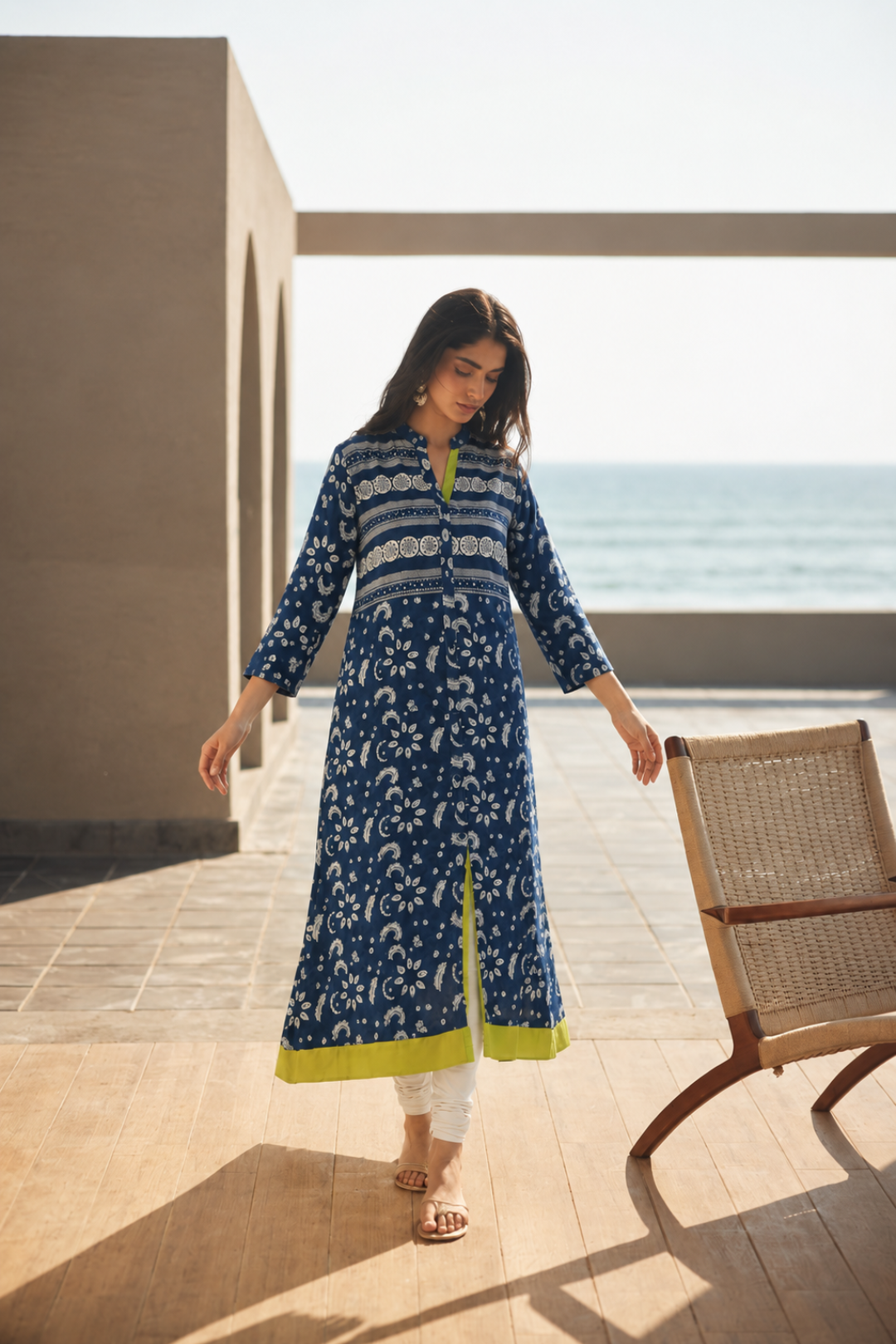 Indigo Hand Block Printed Cotton Kurta