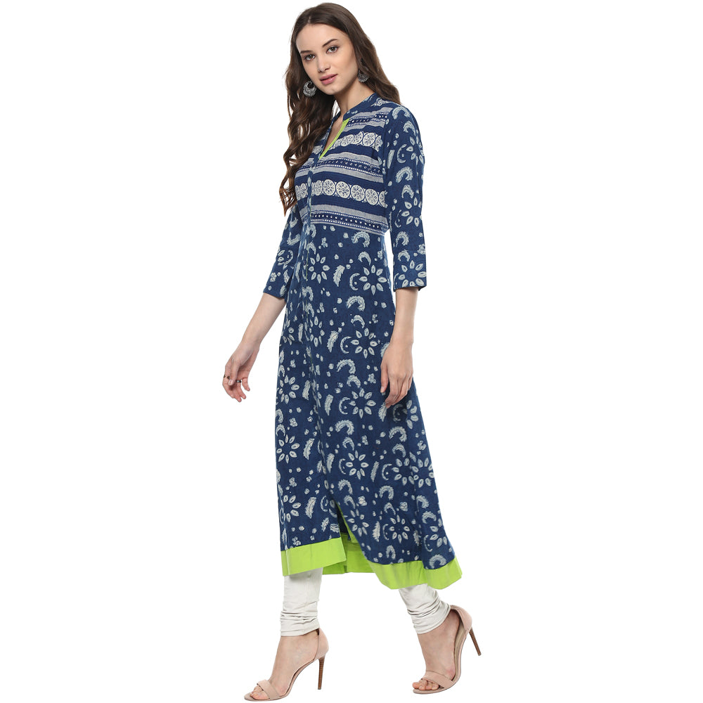 Indigo Hand Block Printed Cotton Kurta