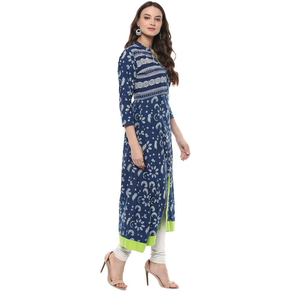 Indigo Hand Block Printed Cotton Kurta