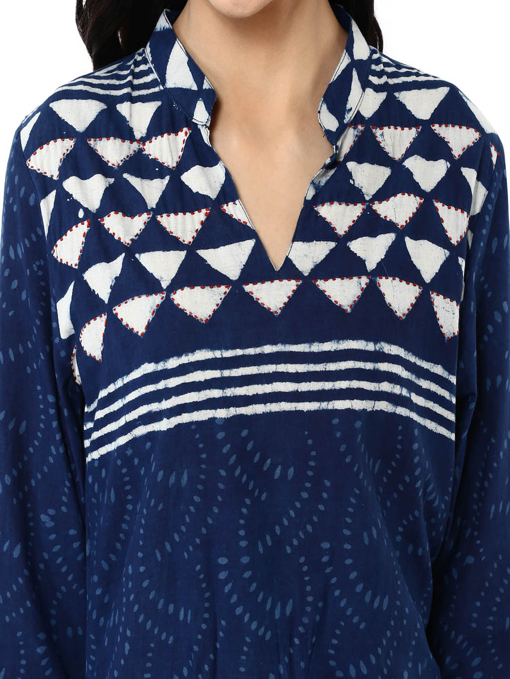 Indigo hand block printed straight cotton kurta