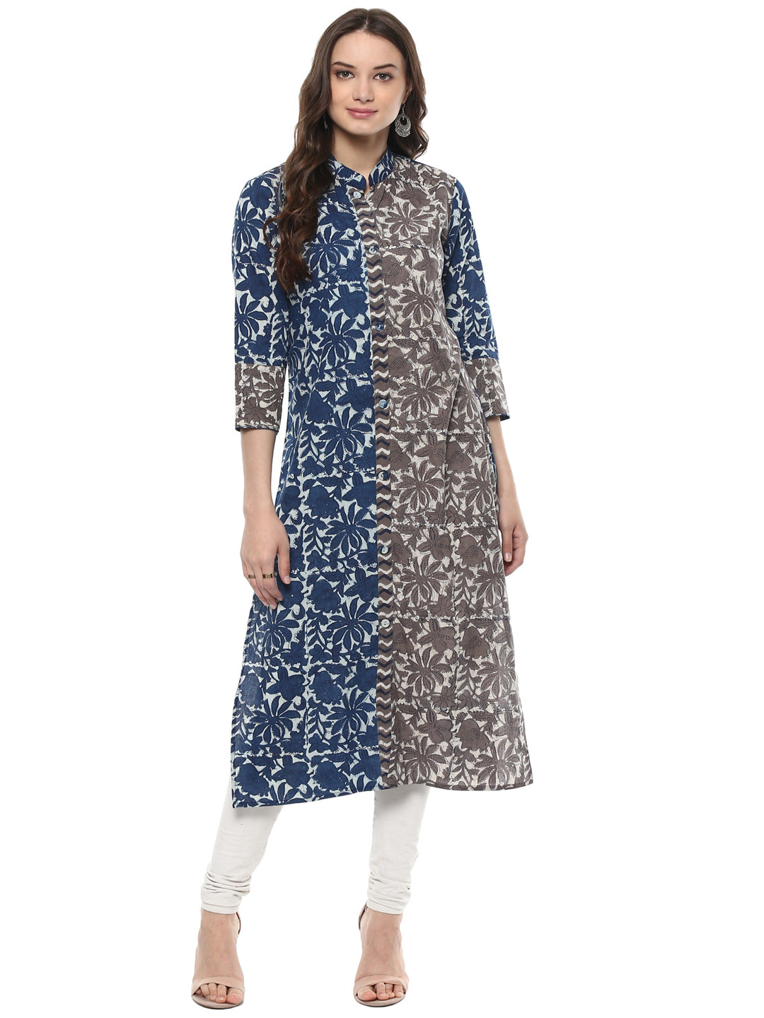 Indigo Hand Block Printed Straight Pure Cotton Kurta