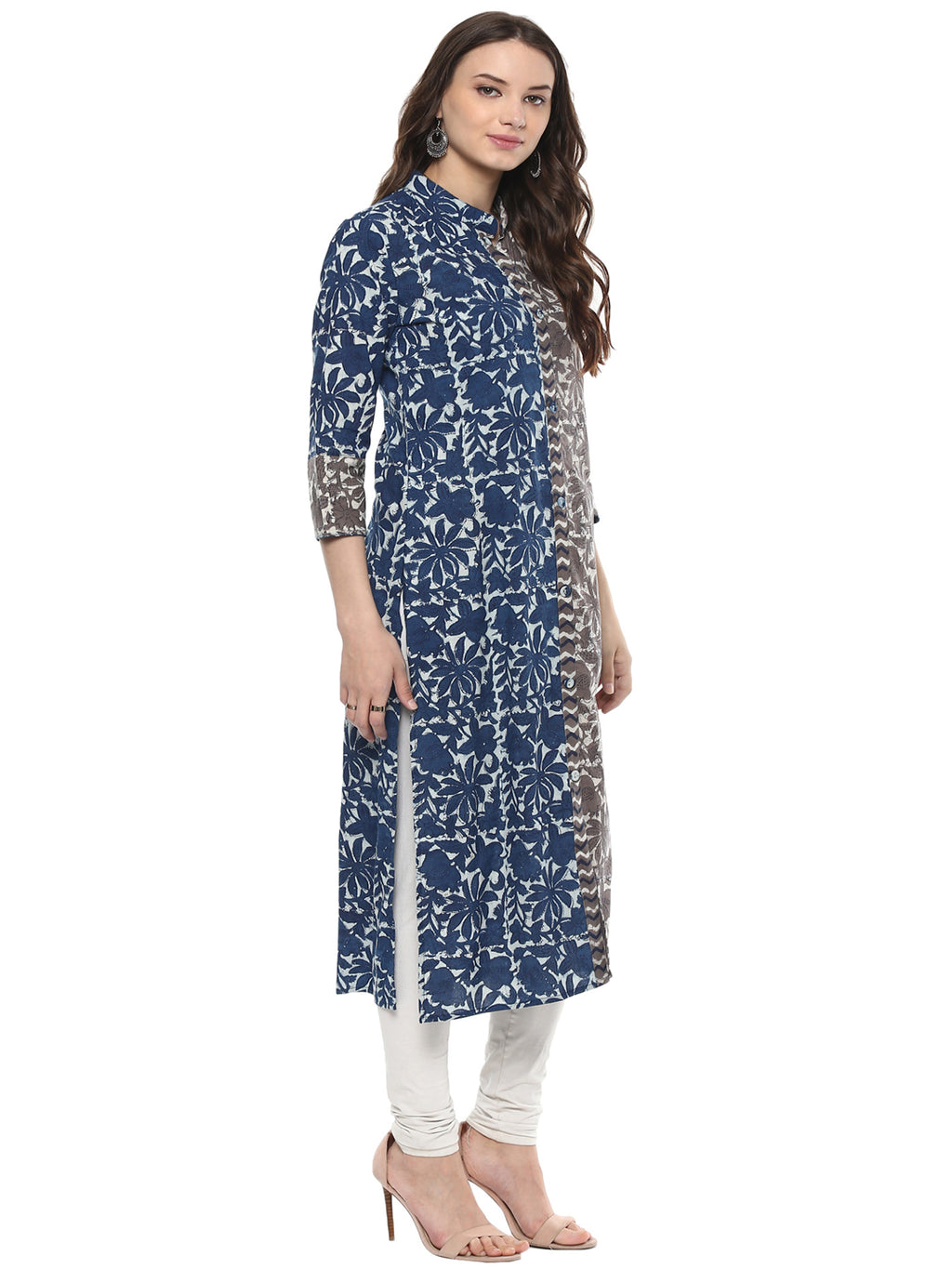 Indigo Hand Block Printed Straight Pure Cotton Kurta