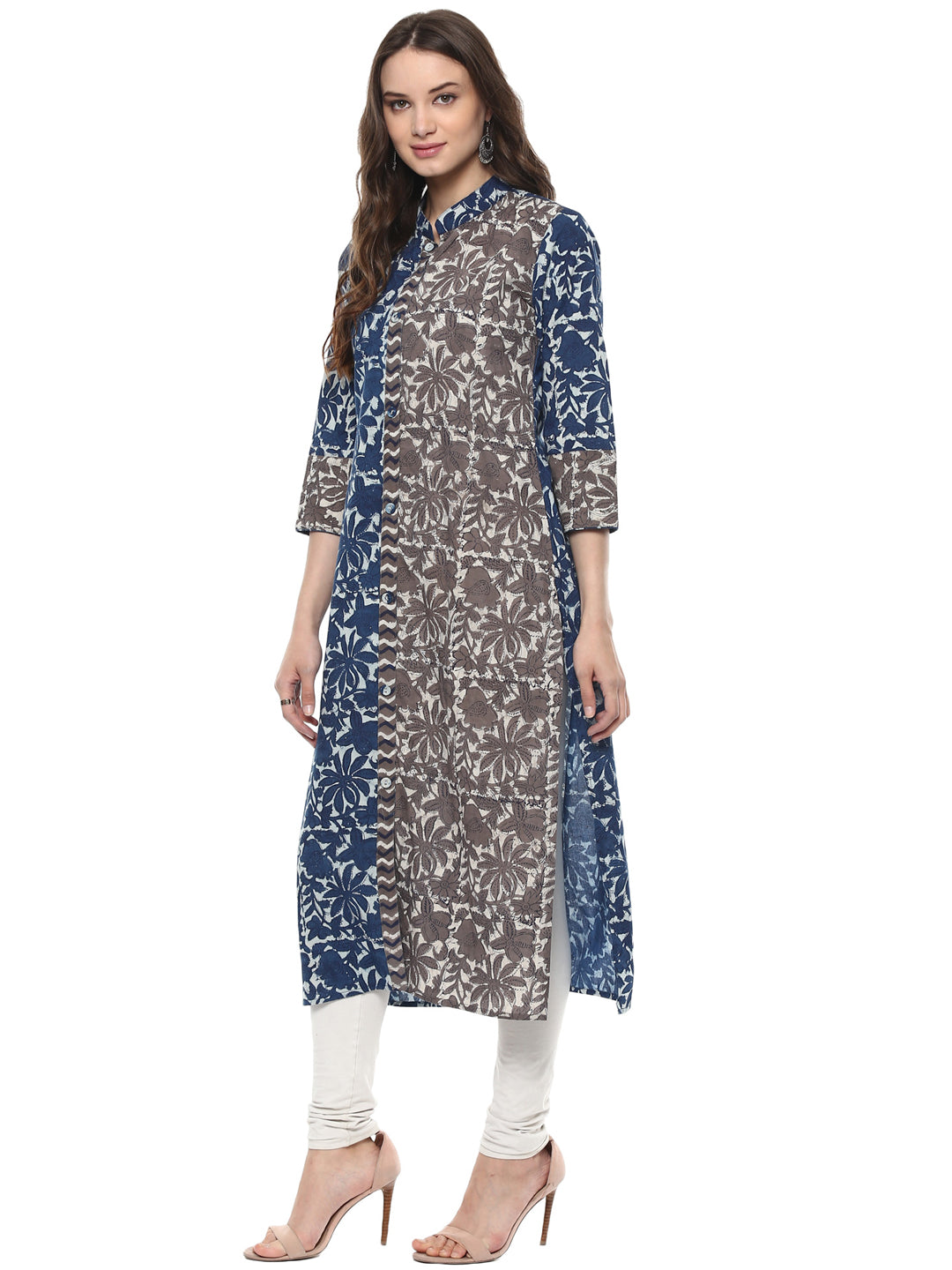 Indigo Hand Block Printed Straight Pure Cotton Kurta