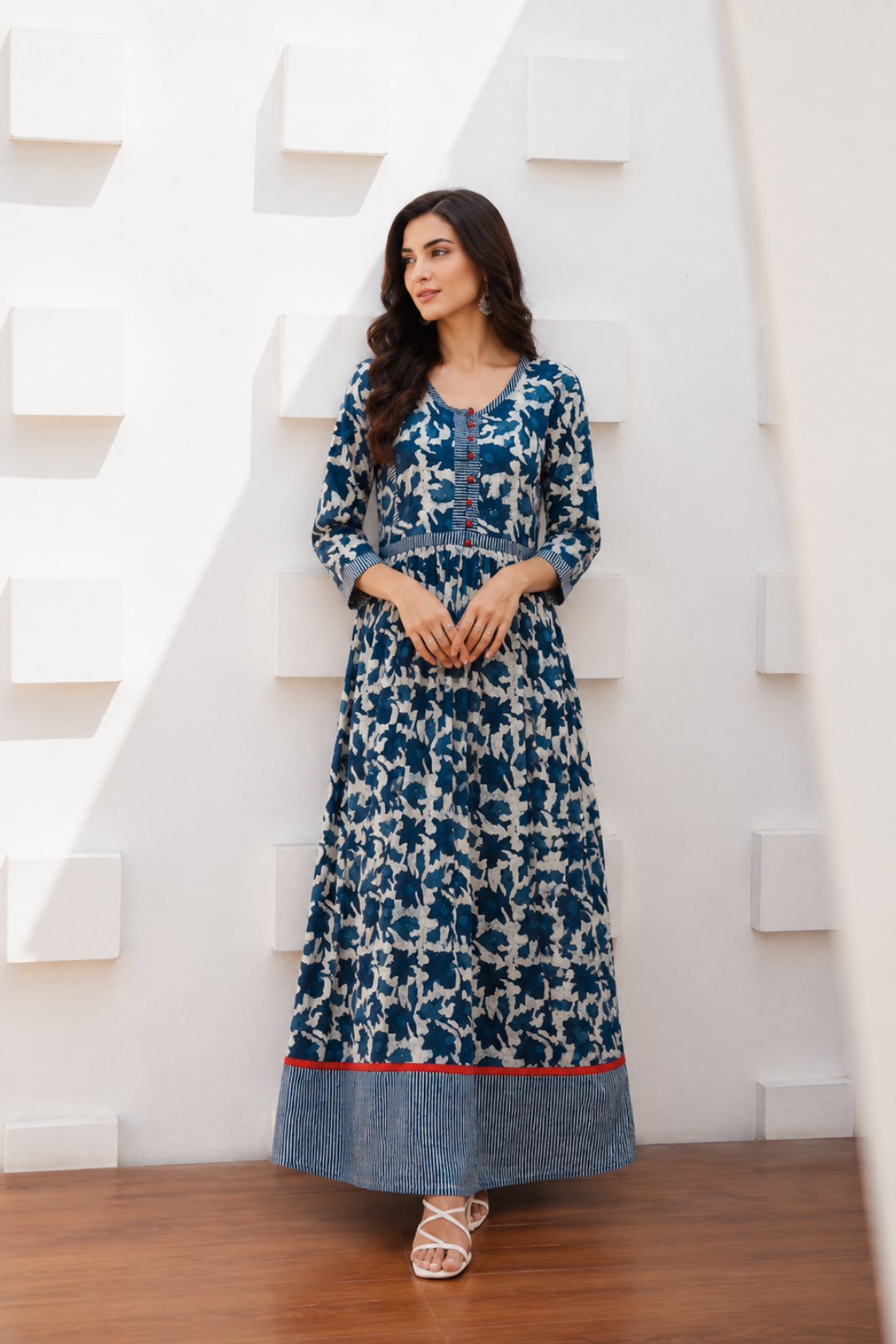 Indigo Hand Block Printed Pure Cotton Kurta