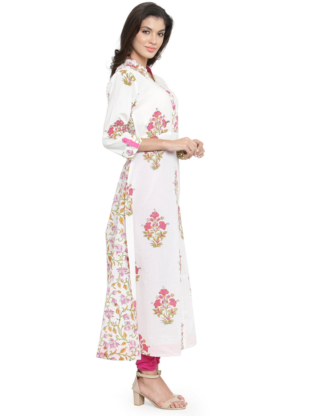 White Hand Block Printed Pure Cotton Kurta