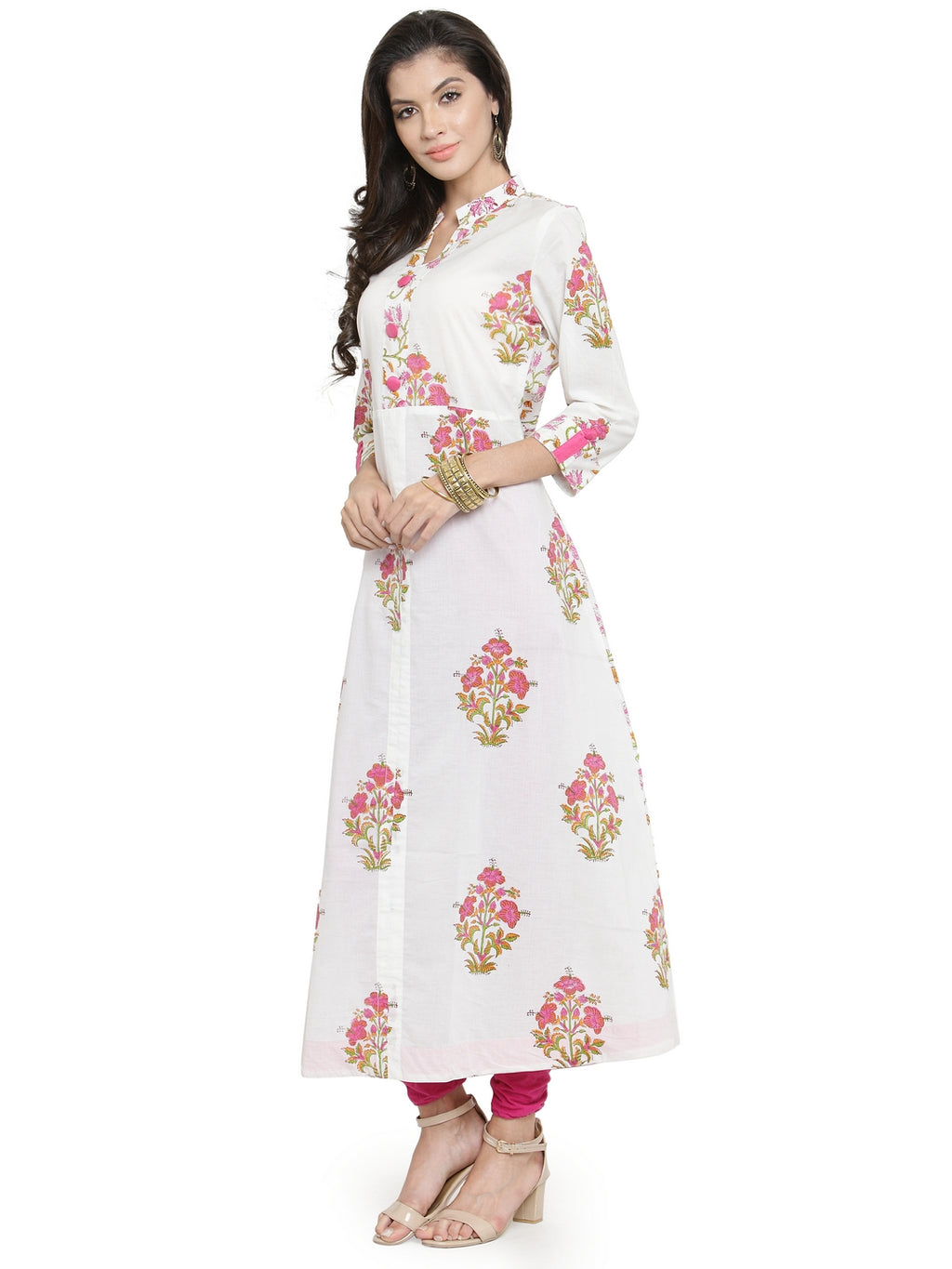 White Hand Block Printed Pure Cotton Kurta