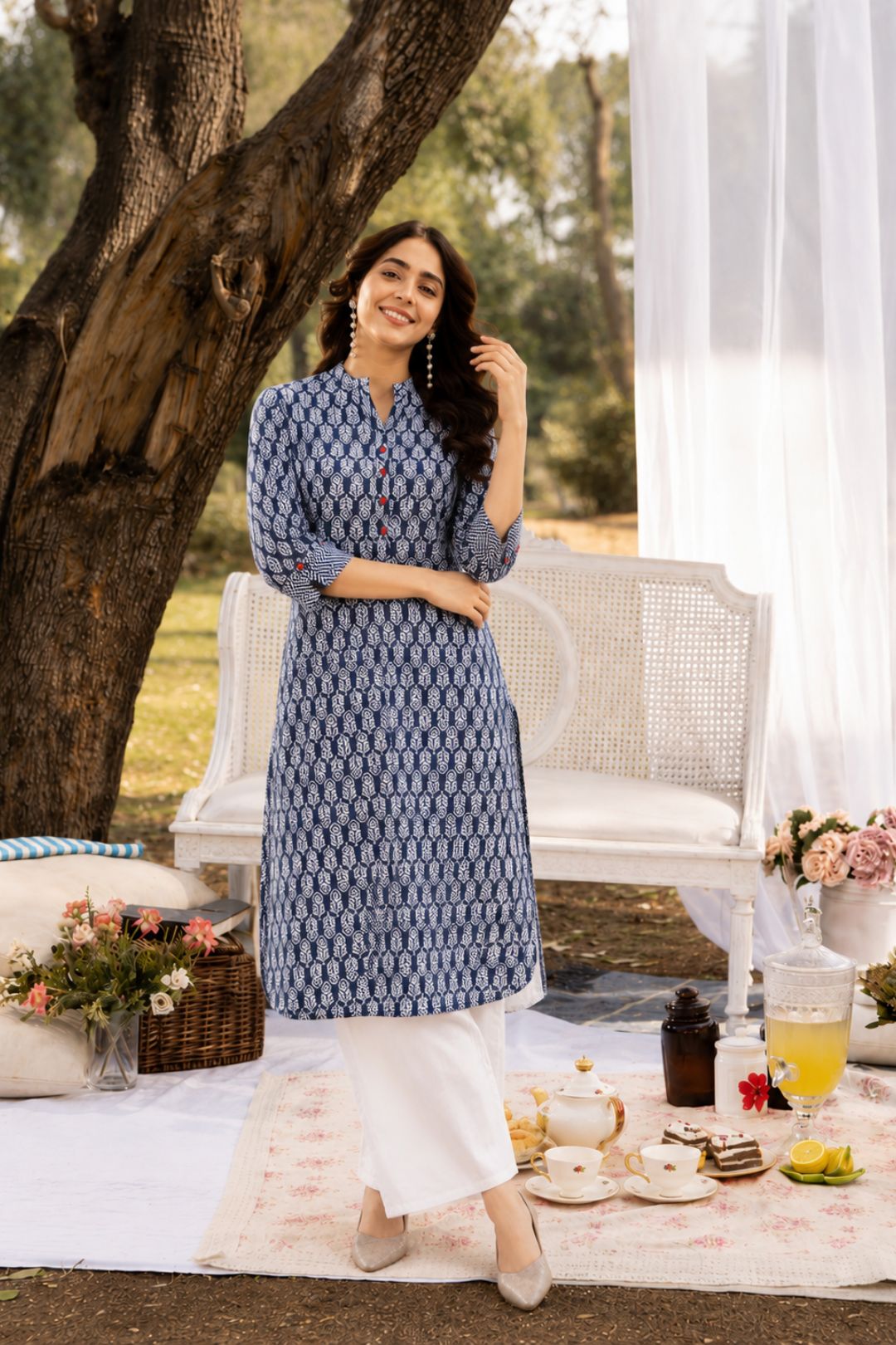 Indigo Hand Block Printed Cotton Kurta