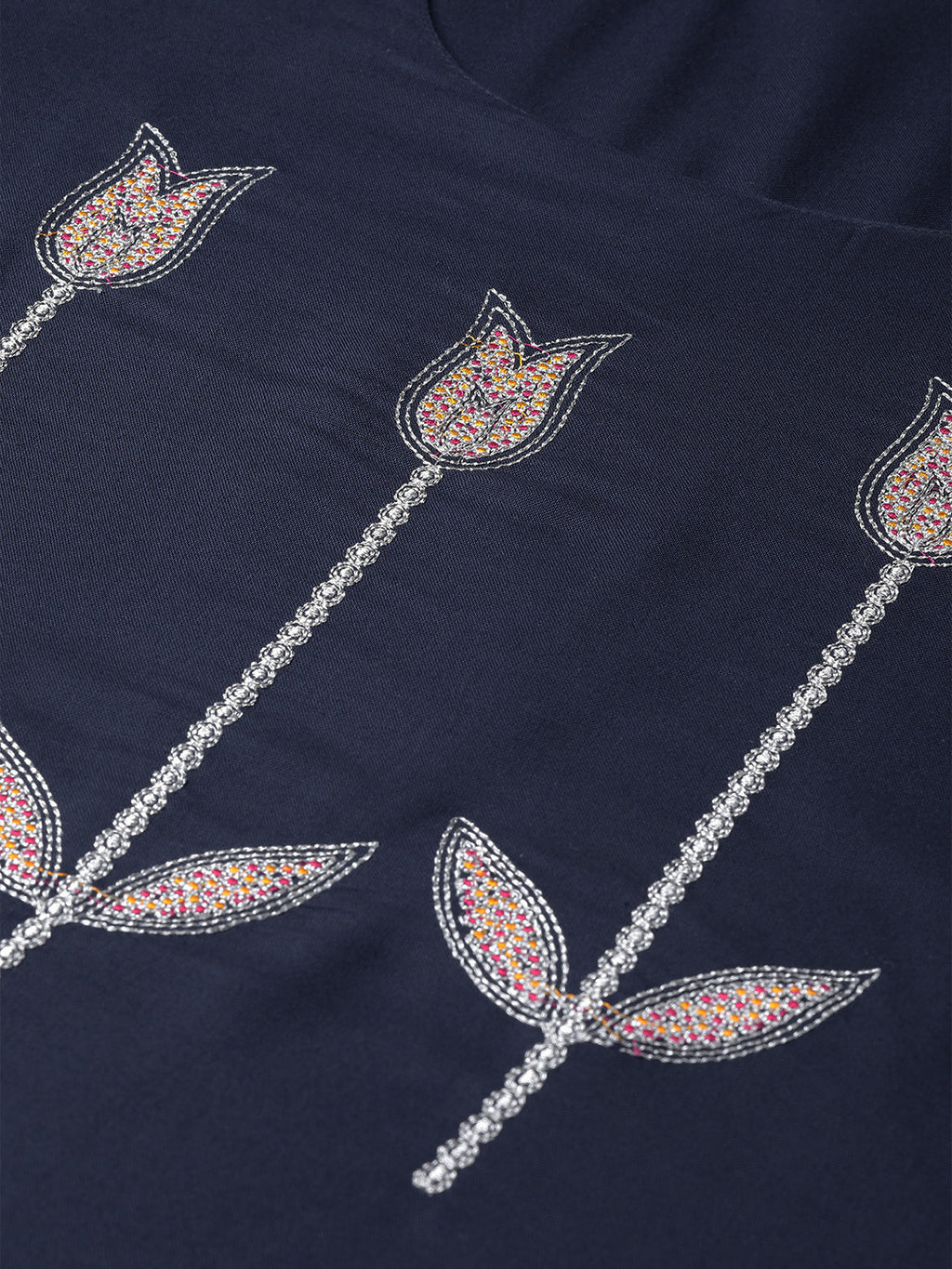 Navy Blue Hand Embroidered Straight Rayon Kurta