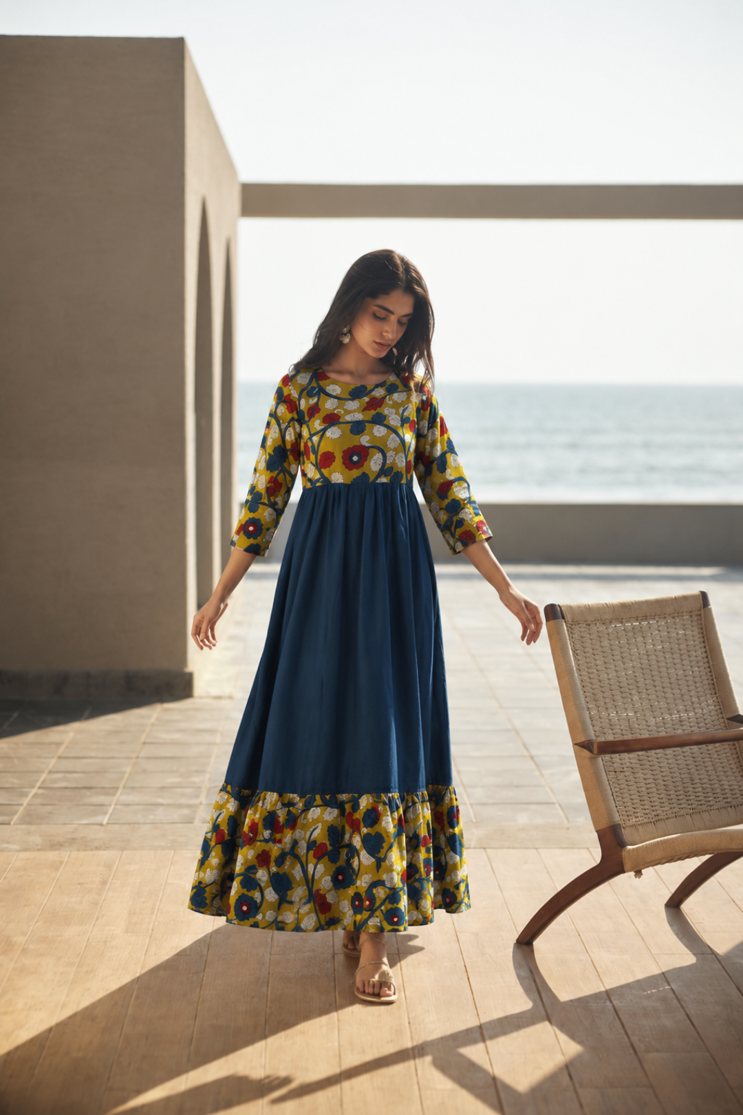 Indigo Hand Block Printed Rayon Kurta