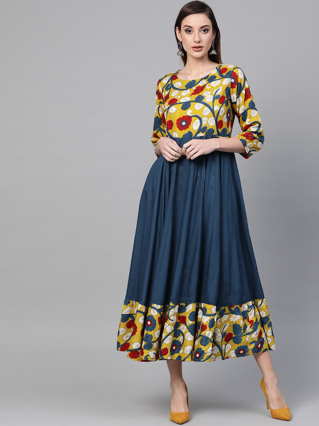 Indigo Hand Block Printed Rayon Kurta
