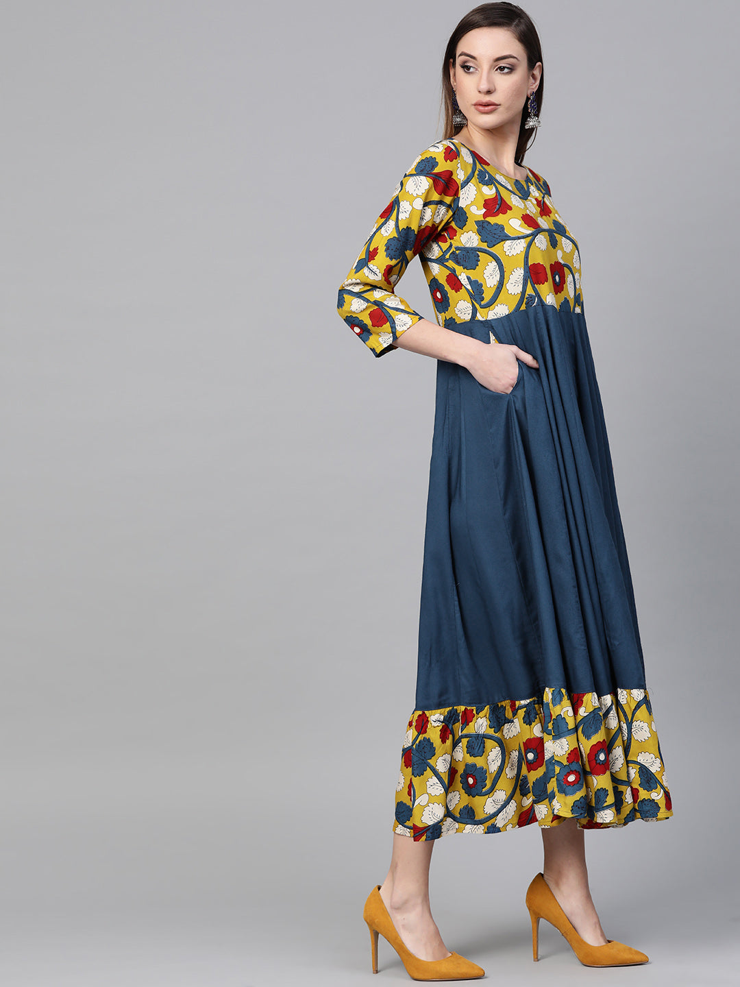 Indigo Hand Block Printed Rayon Kurta