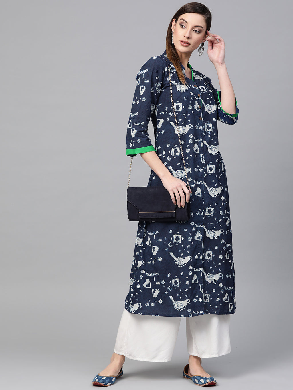 Indigo Hand Block Printed Cotton Kurta