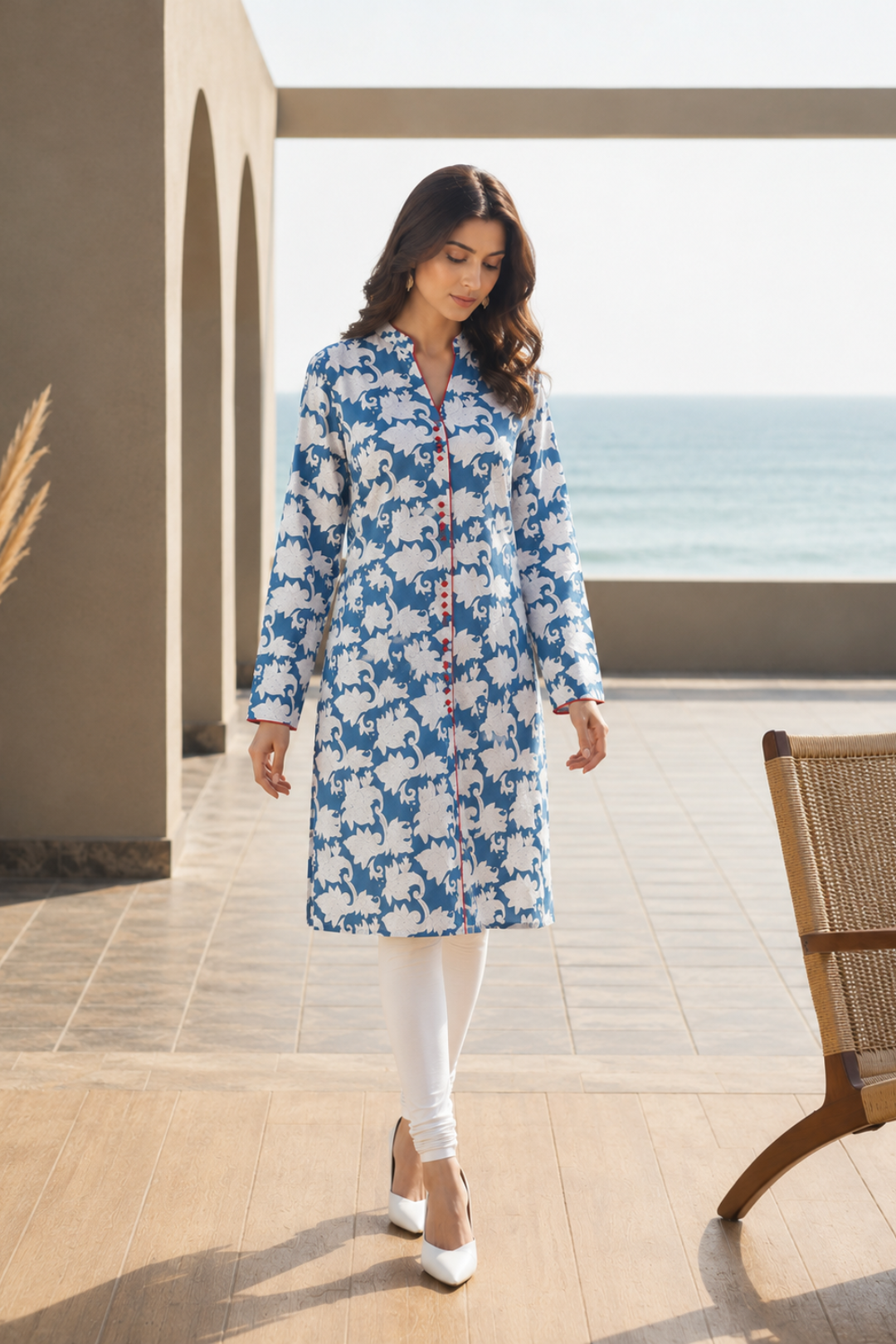 Indigo Hand Block Printed Straight Pure Cotton Kurta