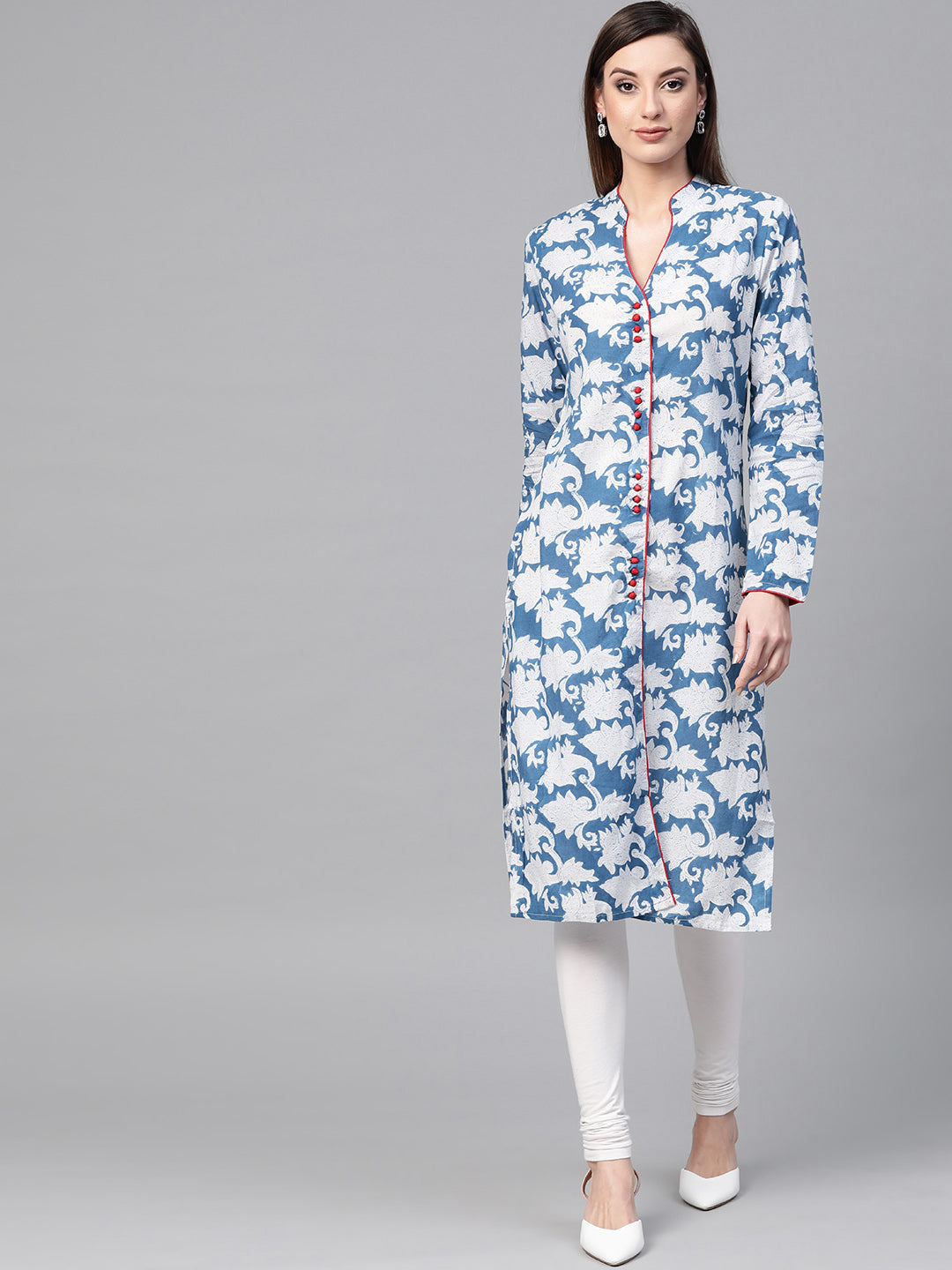 Indigo Hand Block Printed Straight Pure Cotton Kurta
