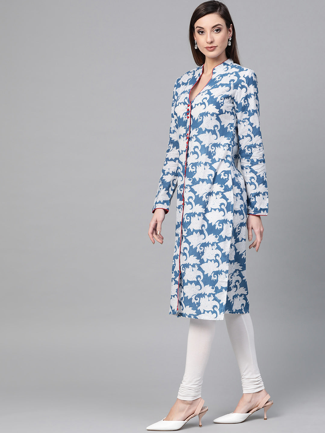 Indigo Hand Block Printed Straight Pure Cotton Kurta